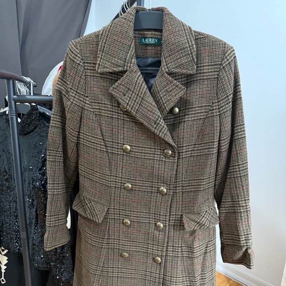 Lauren Ralph Lauren Plaid Double Breasted Coat In Brown - Picture 1 of 8